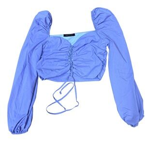 Vertiche Coquette Cottagecore Romantic‎ Purple Ruched Puff Sleeve Crop Top Large